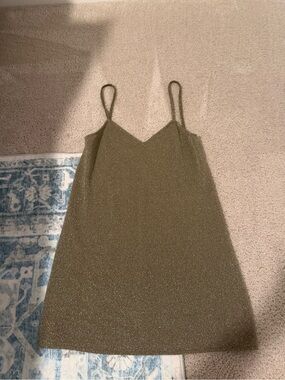 Glittery Olive Slip Mini Dress with Spaghetti Straps